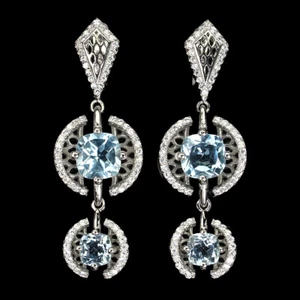 925 Orecchini Argento Sterling Cuscino Topazio Blu Cielo 7mm Natural Gemma Gioie - Foto 1 di 10