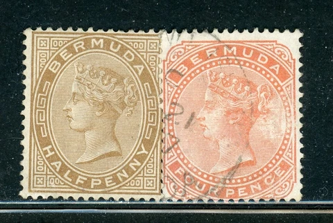BERMUDA 16-17 SG19-20 Used 1880 QVIC Wmk Crown CC Perf 14 set of 2 CV$8 Cover