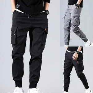 Hombres Informales Hip Hop Harén Pantalones Carga Pantalones Ropa de Calle Moda Joggers Negros - Imagen 1 de 9