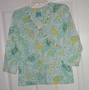 ***BRIELLE BLVD. CAMISA TOP TALLA S ELÁSTICA BLANCA VERDE CUENTAS NUEVA CON ETIQUETAS - Imagen 1 de 1