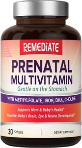 Remediate Prenatal Multivitamin with Folate Choline DHA Iron Zinc Pregnancy 30ct - Picture 1 of 8