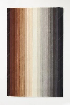 Striped Art Deco Area Wool Hand Tufted Rugs Blue Indian Carpet - Image 1 of 2