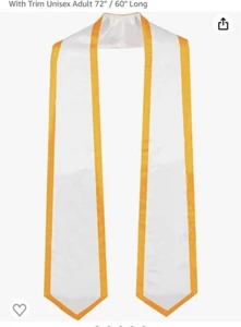 Graduation Graduation Honor Stole Classic End White Gold Trim 12 Unisex 72" 60" - Picture 1 of 8