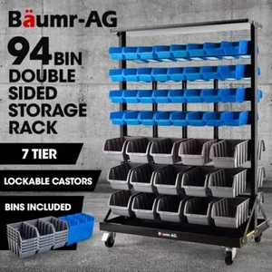 BAUMR-AG 94 Parts Bin Rack Storage System Mobile Double-Sided Warehouse Shelving - Picture 1 of 11