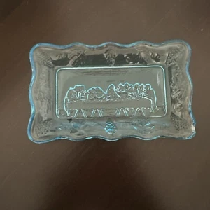 The Last Supper Vintage Indiana Glass Butter Dish Light Blue 3.5”x5.5 - Picture 1 of 1