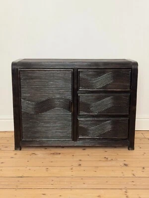 Vintage Mid 20th Century Boho Rattan Pencil Reed Cabinet in Black - France 1970s - Image 1 of 4