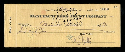 MONROE SILVER JEWISH COMIC AUTOGRAPHED SIGNED CHECK FROM 1933 RUDY VALLEE RARE Cover