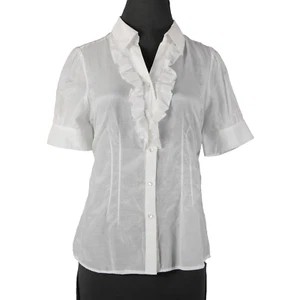 Isabella Rodriguez NEW $98 Sz M White Shiney Ruffle Cotton Silk Top - Picture 1 of 13