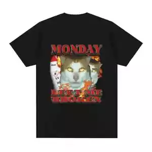 Women Funny Monday Left Me Broken Cat Graphic Cotton round neck short sleeve - Picture 1 of 11
