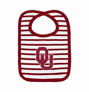 Oklahoma Sooners Striped Bib Newborn Baby 100% Cotton Zelcro Closure NEW - Picture 1 of 1