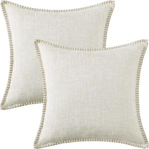 Decorative Outdoor Throw Pillow Covers 18X18 Set of 2, Square Linen Rustic Neutr - Picture 1 of 12