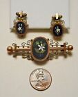 Antique Victorian Gold-Filled Italian Floral Micro Mosaic Brooch & Earrings Set