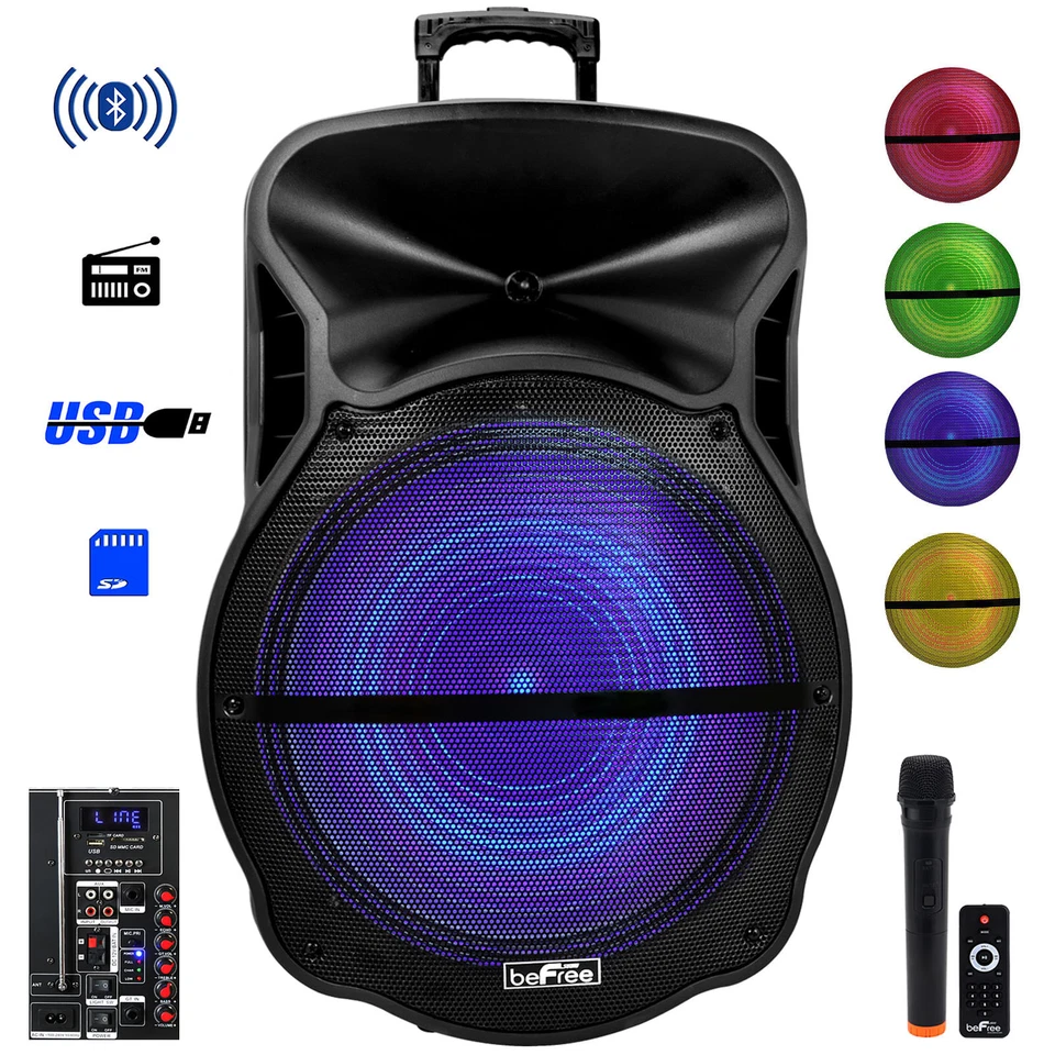 Nuevo Altavoz Befree 18" Bluetooth Fiesta con Sonido Reactivo LED Micrófono Entradas Guitarra Foto 1 de 1