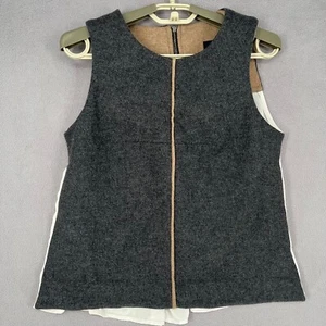 Cue Top Womens 8 Grey White Brown Wool Blend Sleeveless Zip Tank Pleated Sheer - Picture 1 of 14