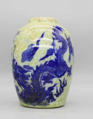 Old China Porcelain Handmade Dragon Blue White Porcelain Antique Pot 1044g • 3.20£