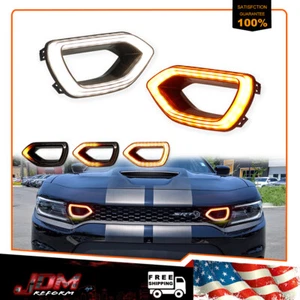 Dynamic Amber Signal LED DRL Grill Lights For 15-21 Dodge Charger SRT Scat Pack - Picture 1 of 11