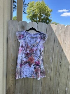 CASUAL FREEDOM sz Large Sublimation Colorful Short Sleeve Top Floral Fairy Fall - Picture 1 of 10