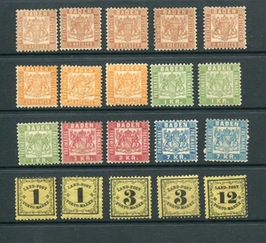BADEN German States 1862-68 MH Lot (original gum) 20 Stamps - Picture 1 of 2