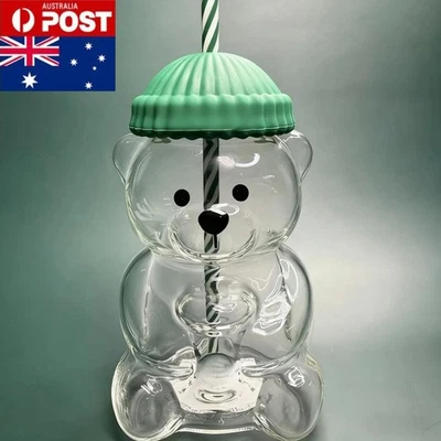2025 Bearista Bear Beanie Glass Tumbler 20oz Cold Coffee Cup Green Straw - image 1 of 4