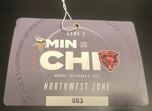 JJ MCCARTHY DEBUT FIELD PASS/ TICKET CHICAGO BEARS VS MINNESOTA VIKINGS 9/8/25 a - Picture 1 of 4
