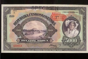 BÖHMEN & MÄHREN 5000 KRONEN 1920 P16 EXEMPLAR UNC TOP  - Bild 1 von 10