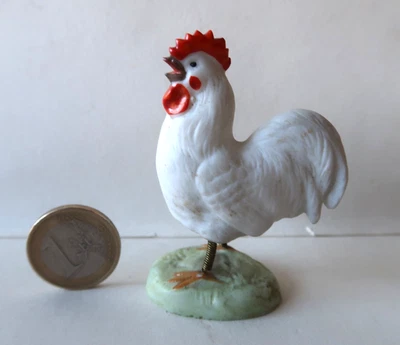 Figurine Ancienne Coq en Biscuit monté sur ressort 6Cm La Ferme Rooster Hen 1900 - Photo 1/4