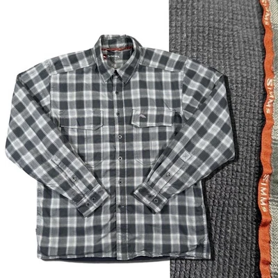 Simms Coldweather Flannel Shirt Men's Medium Gray Plaid Waffle Fleece Lined - Image 1 of 4