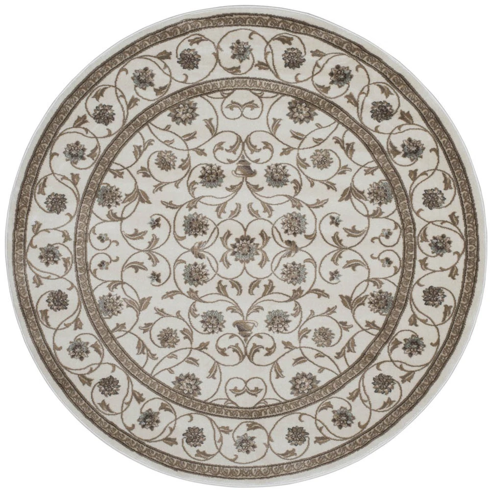 5x5 Radici Ivory Bordered Bulbs Rings Area Rug Round 3743 - Aprx 5' 3" x 5' 3" - Image 1 of 1
