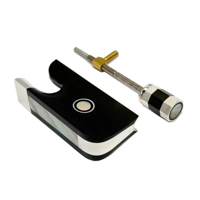 4/4 Viola Bow Ebony Frog Abalone Inlaid Silver Fitting Frog Button Parisan Eyes - Image 1 of 4