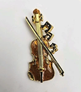 Broche Violín Renata Esmalte Tono Dorado Firmado Ren - Imagen 1 de 5