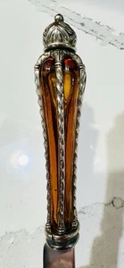 Bread Knife Flat Edged Stainless Blade Silverplate Cased Glass Handle w/ Crown - Picture 1 of 7