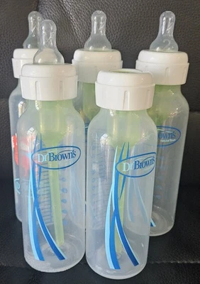 Dr. Brown’s 8 oz Plastic Blue Baby Bottles Lot of 4 Anti-Colic BPA-Free Feeding - Image 1 of 4