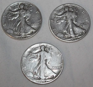 Lot 3 Silbermünzen Walking Liberty Half Dollar 50c 1943 1946 - Bild 1 von 8