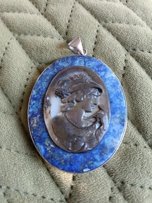 Lapiz Lazuli And Carved Mother Of Pearl Large Pendant - Image 1 of 3