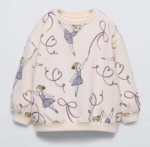 ZARA Kids Ballerina Ballet Dancer Ribbon Girls Sweatshirt Size 6 Pink Purple - Picture 1 of 4