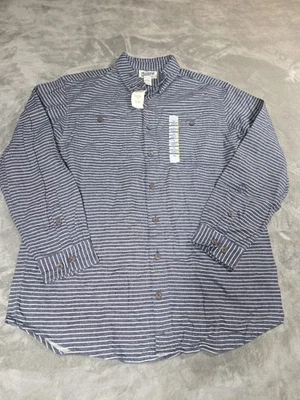 Duluth Trading Shirt Mens Large Tall Blue Stripe Free Swingin Flannel Button Up - Image 1 of 4