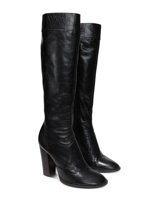 MARC JACOBS Womens Black Padded The Boot Round Toe Stacked Heel Leather Boots 36 - Image 1 of 2