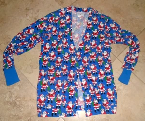 Peaches Santa Claus Button Front Long Sleeve Scrub Uniform Jacket Top Ladies S - Picture 1 of 2