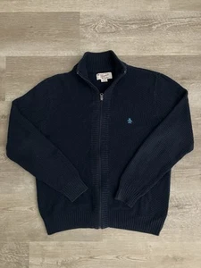 Penguin Original Zip Up Cardigan Navy Blue Size Medium - Picture 1 of 3