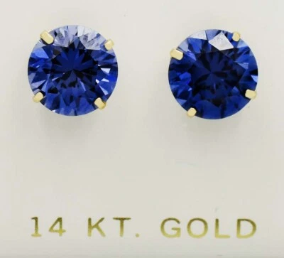 LAB  TANZANITE  10.42 Cts STUD EARRINGS 14K GOLD  - Brand New - Made in USA - Image 1 of 3