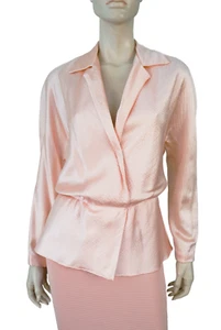 OSCAR DE LA RENTA Gr. 12 rosa Seersucker Seide Wickelbluse - Bild 1 von 3