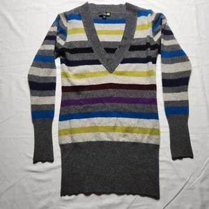 C & C California Womens Medium 100% Cashmere Long Sleeve Striped Sweater Grey - Picture 1 of 6