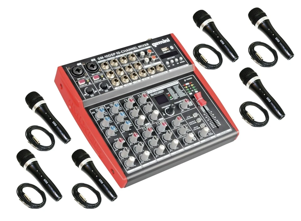 Gemini GM-10DSP Compact 10 Channel Bluetooth Mixer with Streaming USB Playback