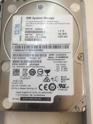 IBM 1.8TB 00MN526  00RX927 00Y5909 1.8TB 10K 12Gb/s 2.5" SAS V3700  HARD DRIVE - Image 1 of 4