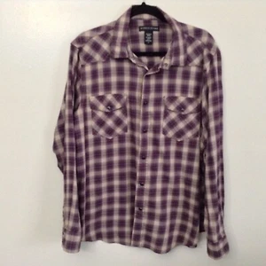 MENS STRUCTURE LONG SLEEVE SNAP SHIRT Sz L Purple Tan Long Sleeve WESTERN - Picture 1 of 5
