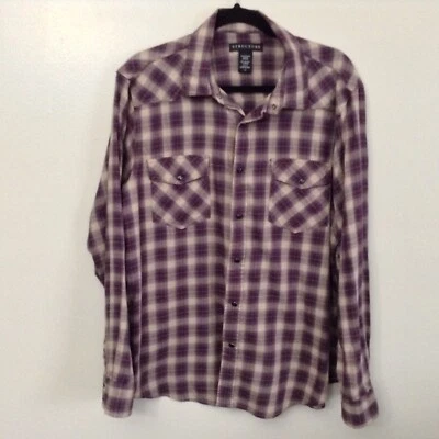 MENS STRUCTURE LONG SLEEVE SNAP SHIRT Sz L Purple Tan Long Sleeve WESTERN - Image 1 of 4