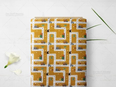 BAUMWOLLE Popeline Stoff Baumwollstoff STRASSEN und AUTOS auf SENF EUR 9,98/m - Bild 1 von 2