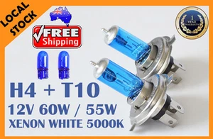 H4 55W/60W 12V Xenon White 5000K Car High Low Beam Halogen Bulbs Globes + T10 - Picture 1 of 6