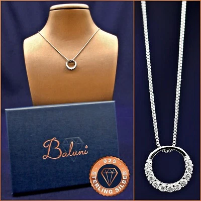 Halskette Zirkonia-Ring-Anhänger 925 Sterling-Silber +Etui Weihnachtsgeschenk - Bild 1 von 4