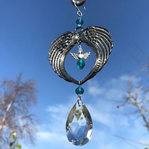 Nuevo Ángel Guardián Cazador del Sol ~ Alas de Plata Oscura ~ Pérdida Memorial ~ Verde Azulado - Imagen 1 de 5